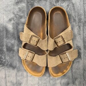 Birkenstock Arizona Sandal Womens 39 Taupe Suede Two Strap Buckle Slide 9244